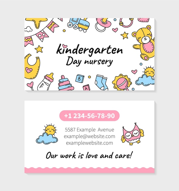 Kindergarten and day nursery visit card with toys