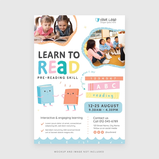 Kindergarten School Education Flyer Template in Vector