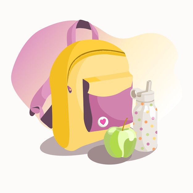 Kindergarten set Children's backpack Children's bottle Cute illustration in flat style