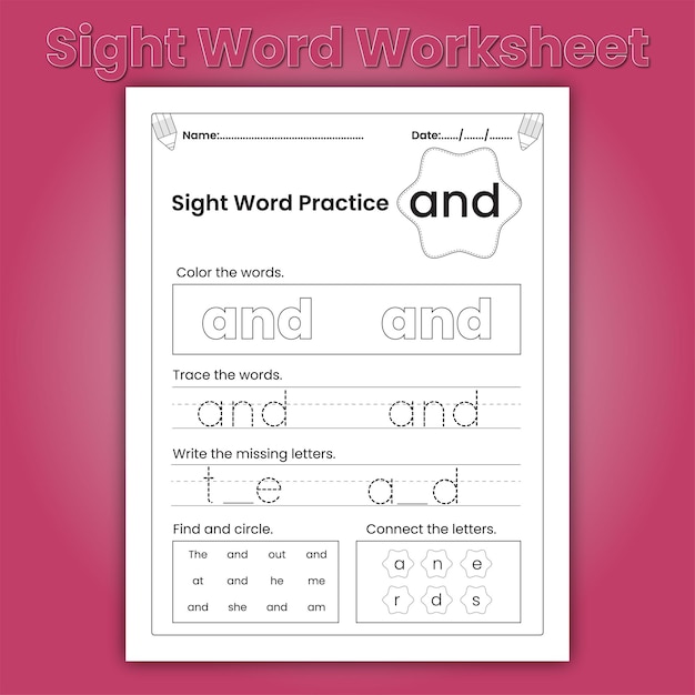 Kindergarten Sight Words Worksheets