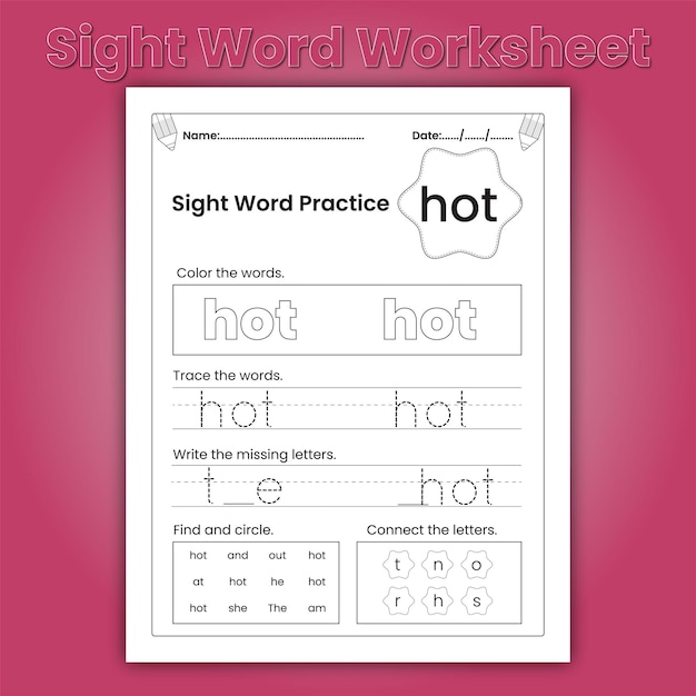 Kindergarten Sight Words Worksheets