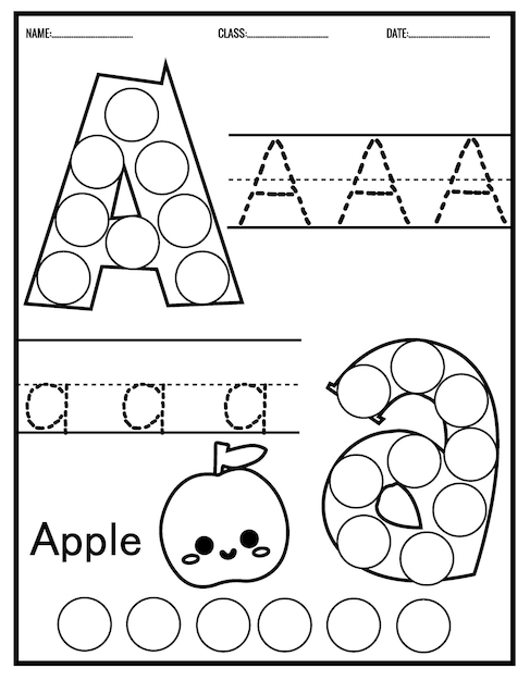 Kindergarten Tracing Letters Worksheets Alphabet trace and color cute animal,with Dot Markers.