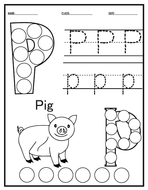 Kindergarten Tracing Letters Worksheets Alphabet trace and color cute animal,with Dot Markers.