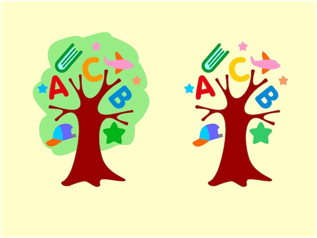 Kindergarten tree fun image for logo and illustration