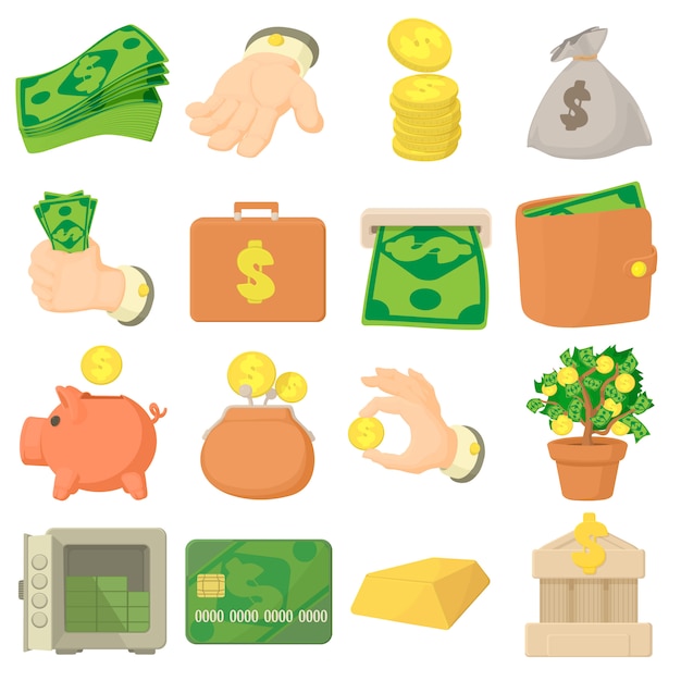 Kinds of money icons set