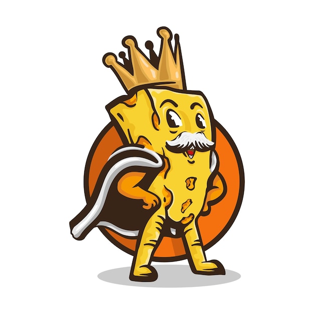 King cheese character logo, mascot illustration