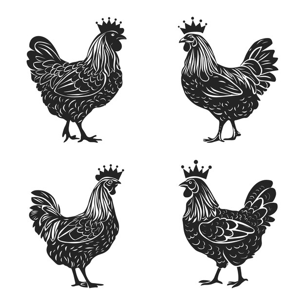 Vector king chicken silhouette set black color vector illustration