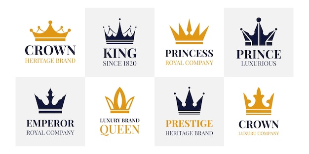 King logotype queen logo design crown icons Modern elegant royal gold and black elements princess line sign premium hotel shop or restaurant luxury objects Vector linear garish symbols