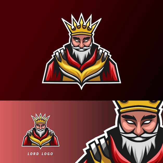 King lord sport esport logo design template with armor, crown, beard and thick mustache