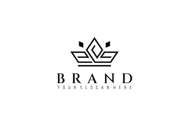 King or queen crown logo with diamond decoration in line art design style