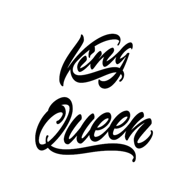 King and Queen hand lettering Modern calligraphic text for t shirt hoody and cap King queen handwritten calligraphy