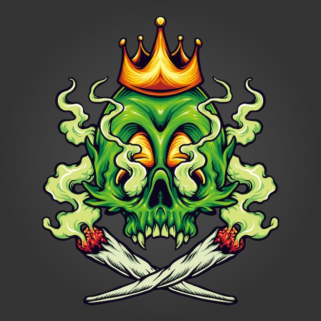 King Skull Cannabis Weed Smoking Vector illustrations for your work Logo, mascot merchandise t-shirt, stickers and Label designs, poster, greeting cards advertising business company or brands.