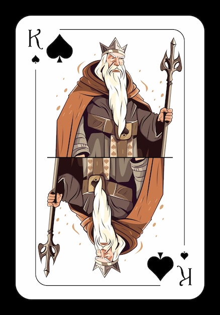 King of spades original playing card design on black background Vector illustration