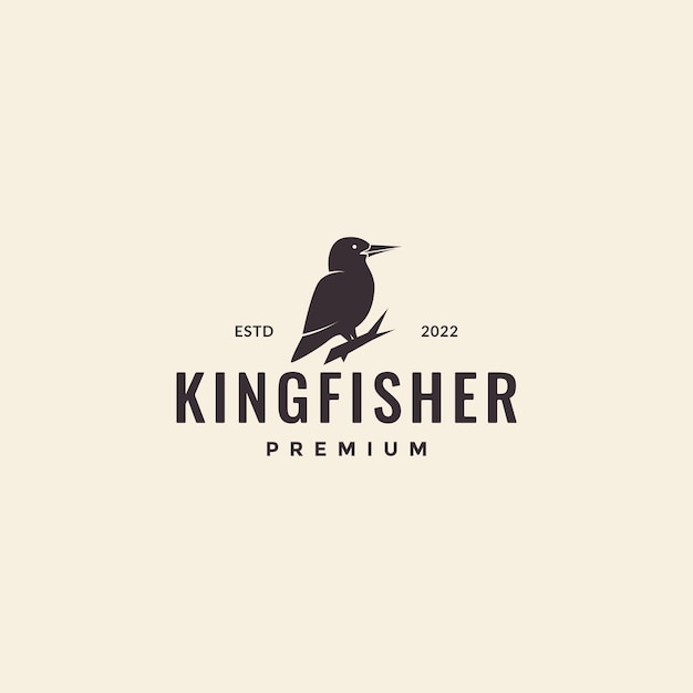 Kingfisher bird hipster vintage logo design