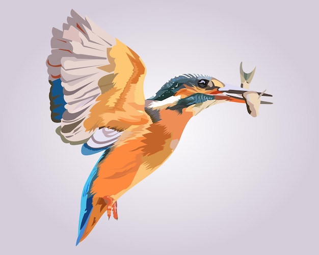 Vector kingfisher catching the fish vector illustration