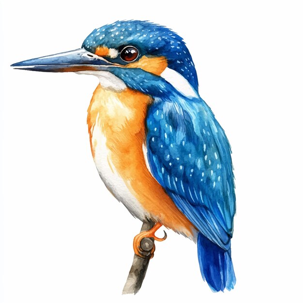 Vector kingfisher cute watercolor clipart illustration isolated