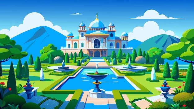 Vector kings palace and a beautiful garden vector illustration flat 2