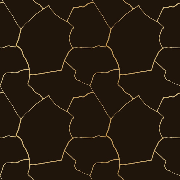 Kintsugi art seamless pattern with gold thin lines and abstract shards on dark luxury background