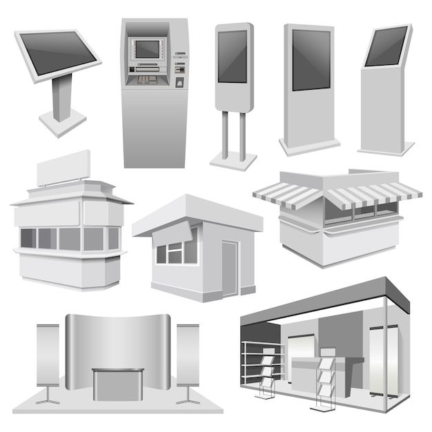 Kiosk stand booth mockup set