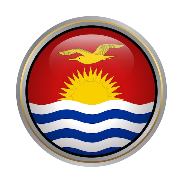 Kiribati flag circle shape button glass texture on white