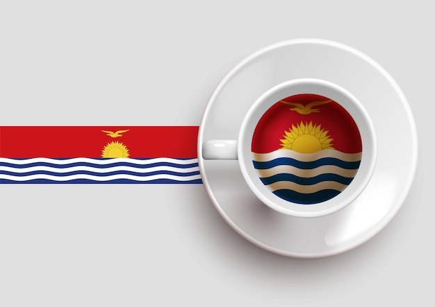 Kiribati flag with a tasty coffee cup on top view