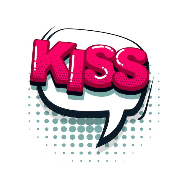 Kiss love comic text sound effects pop art style Vector speech bubble word cartoon