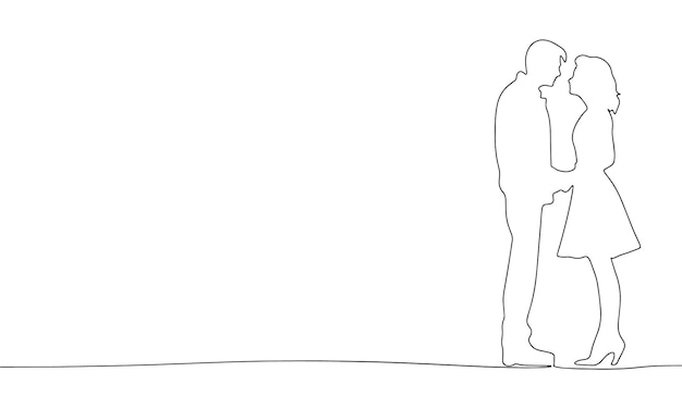 Kissed couple one line continuous Love man and woman line art Man and woman silhouette outline