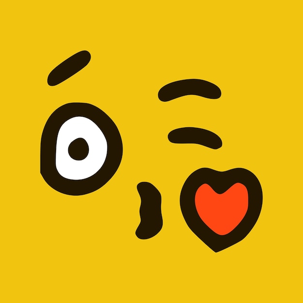 Vector kissing emoticon in doodle style yellow background vector illustration