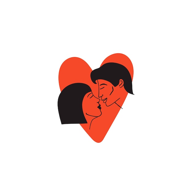 Kissing people Line portrait Man and woman couple in love romantic relationships Icons with boyfriend and girlfriend together Valentine day or wedding card vector isolated illustration set