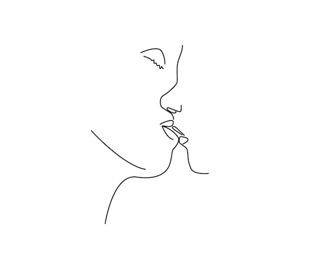 Kissing sketch or continuous line art illustration