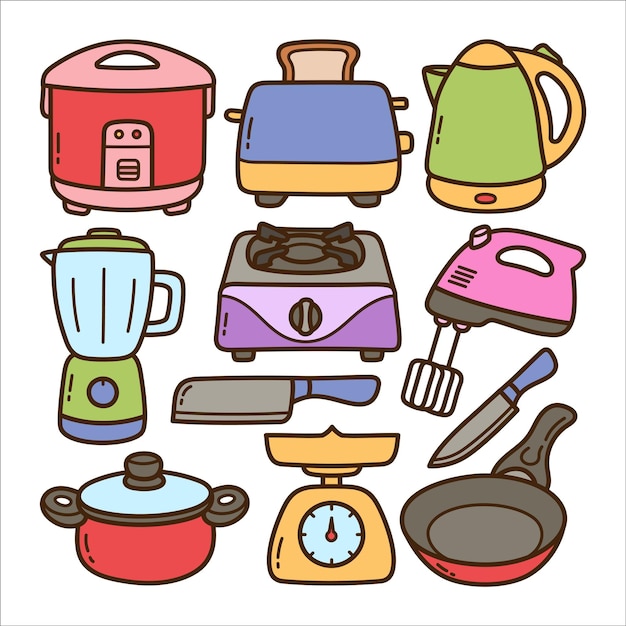 Kitchen appliances doodle illustration