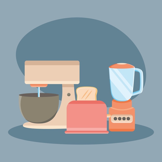 Kitchen appliances icons on blue background