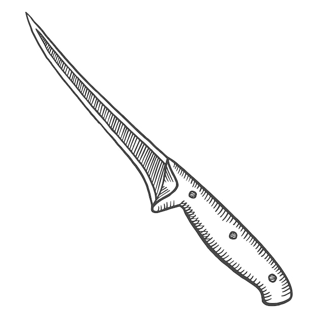 Kitchen boning knife isolated doodle hand drawn sketch with outline style