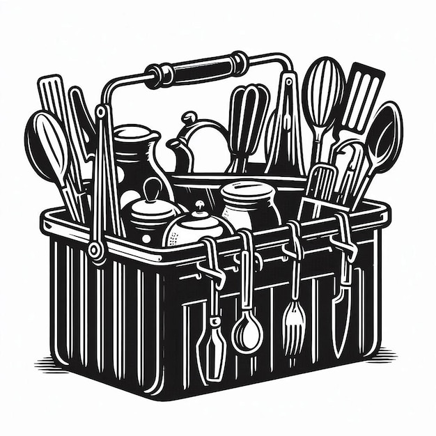 Kitchen caddy Silhouette line art vector illustration on white background