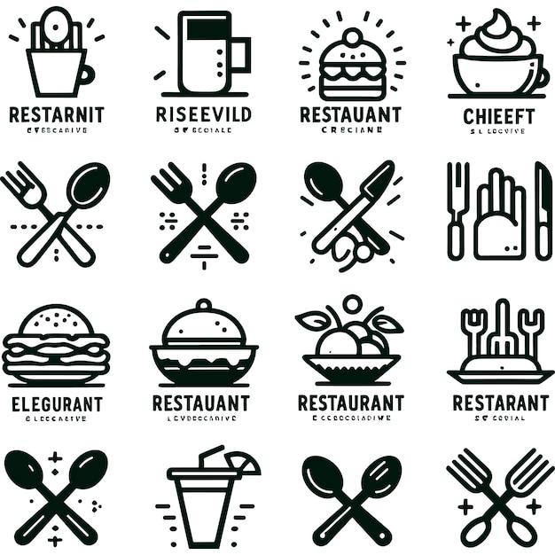 Kitchen and Cafe Labels with text designs as well as restaurant utensils