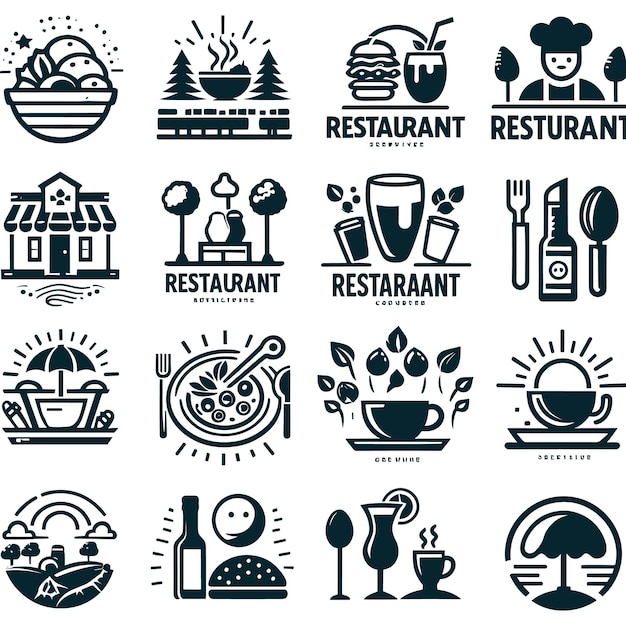 Kitchen and Cafe Labels with text designs as well as restaurant utensils