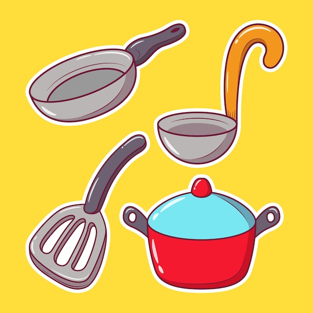 Kitchen Cartoon Hand Drawn Icon Sticker Doodle Coloring