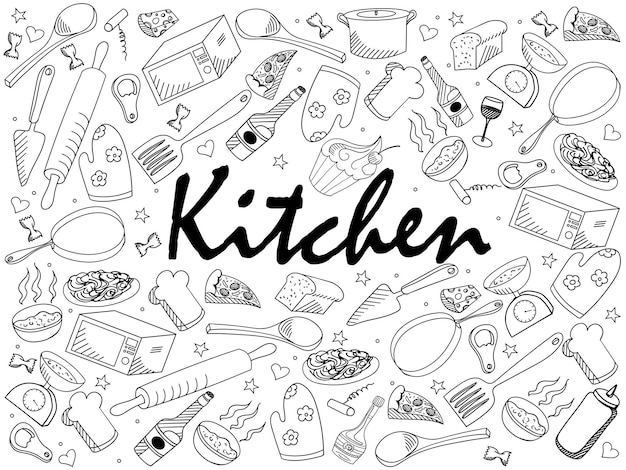 Kitchen coloring book vector illustration