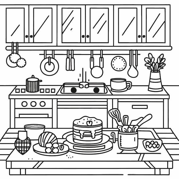 kitchen coloring page vector