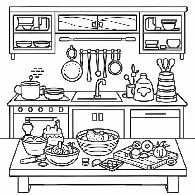 kitchen coloring page vector