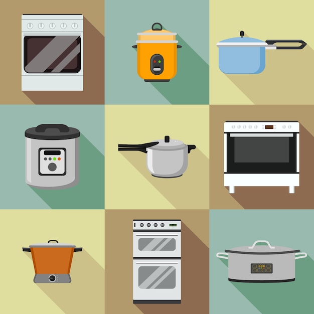 Kitchen cooker icon set. Flat set of kitchen cooker icons for web design