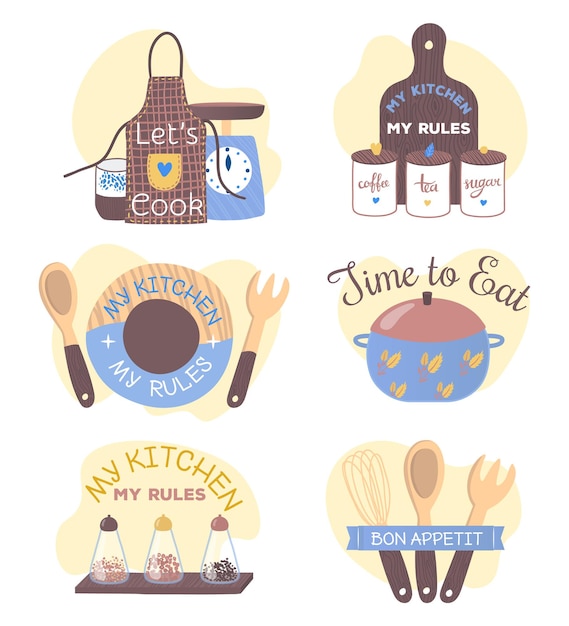 Kitchen decorative badges set