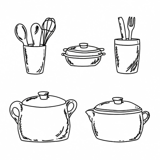 Kitchen Elements Doodles vector set