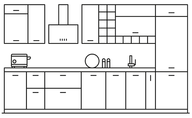 Kitchen furnishings Illustration of a modern kitchen with various kitchen and household appliances