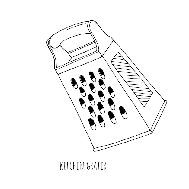 Kitchen grater black and white sketch isolated on white background