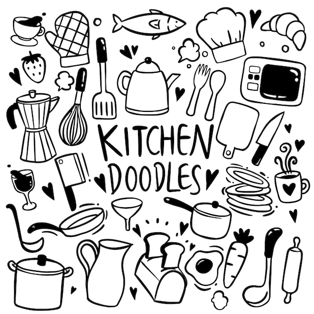 Kitchen hand drawn doodles vector