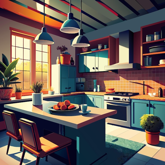 kitchen interier vector illustration flat 2