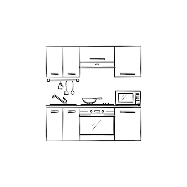 Kitchen interior hand drawn outline doodle icon. Furniture for kitchen interior vector sketch illustration for print, web, mobile and infographics isolated on white background.