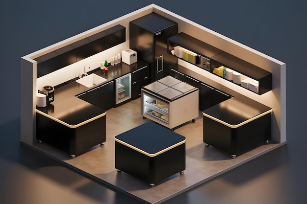 Vector kitchen isometric interior design 3d