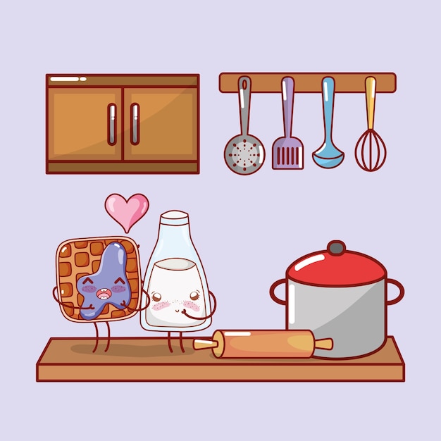 Kitchen items cartoon kawaii cartoon